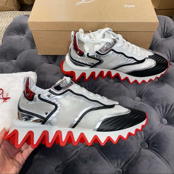 New Men’s Size 44 Christian Louboutin Black & Silver Sharkina Sneakers - Picture 2 of 8